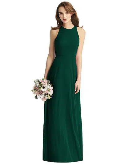 Thread Bridesmaid Sleeveless Halter Chiffon Maxi Dress In Green