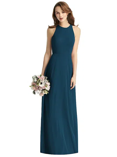 Thread Bridesmaid Sleeveless Halter Chiffon Maxi Dress In Green