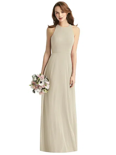 Thread Bridesmaid Sleeveless Halter Chiffon Maxi Dress In Neutral