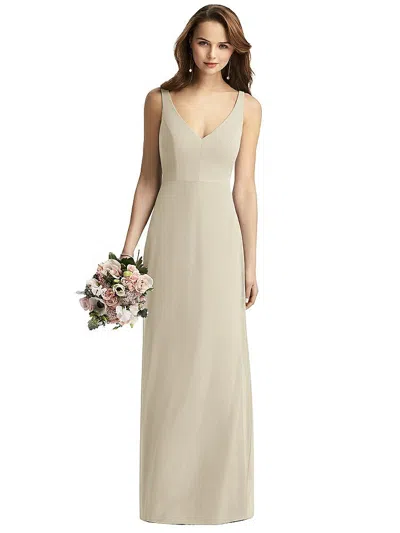 Thread Bridesmaid Sleeveless V-back Long Trumpet Gown In Neutral