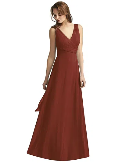 Thread Bridesmaid Sleeveless V-neck Chiffon Wrap Dress In Burgundy