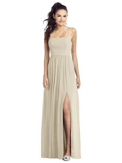 Thread Bridesmaid Slim Spaghetti Strap Chiffon Dress With Front Slit In Neutral