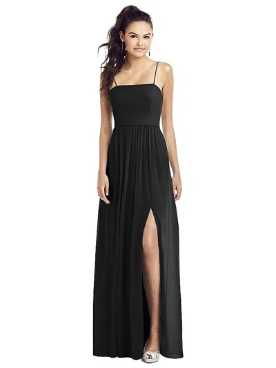 Thread Bridesmaid Slim Spaghetti Strap Chiffon Dress With Front Slit In Red
