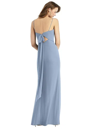Thread Bridesmaid Tie-back Cutout Trumpet Gown With Front Slit In Blue
