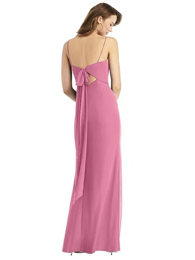 Thread Bridesmaid Tie-back Cutout Trumpet Gown With Front Slit In Pink