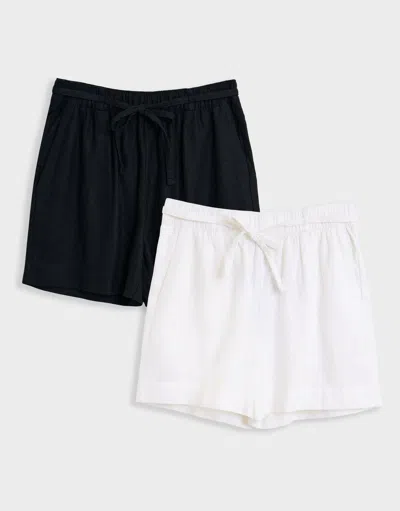 Threadbare 2 Pack Black & White Linen Blend Tie Waist Shorts In Multi