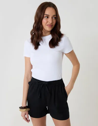 Threadbare Black Linen Blend Tie Waist Shorts