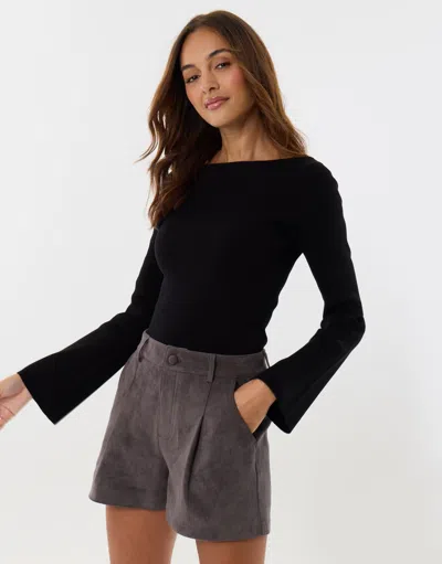 Threadbare Faux Suede Tailored Shorts In Charcoal Grey