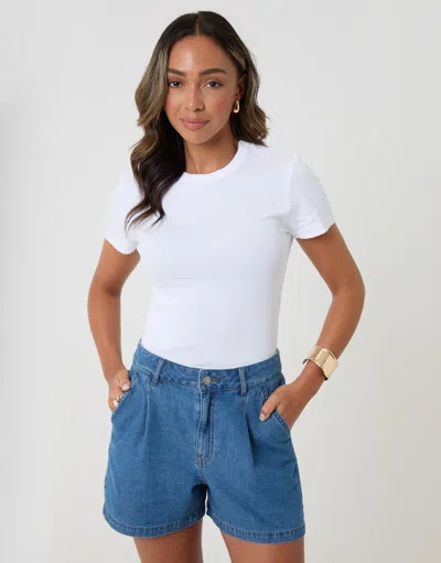 Threadbare Mid Wash Denim Tailored Shorts In Blue