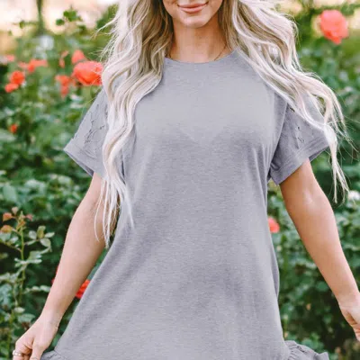 Threaded Pear Belen Lace Ruffled T-shirt Dress In Gray