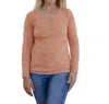 Threaded Pear Camila Long Sleeve Henley Top In Salmon In Orange