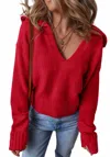 Threaded Pear Edge Pullover Sweater In Red In Red