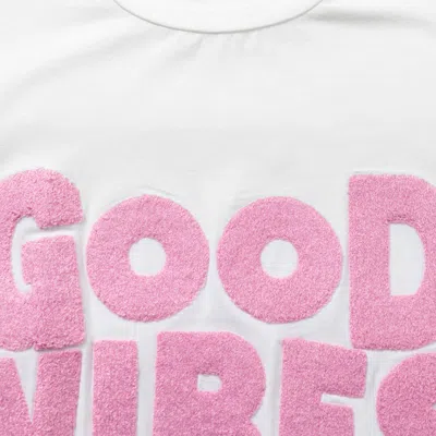 Threaded Pear Good Vibes Chenille Embroidered Crewneck Tee In White