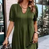 THREADED PEAR KAITLYN NOTCHED NECK PLEATED PUFF SLEEVE SHIFT T-SHIRT DRESS
