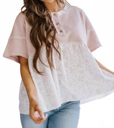 Threaded Pear Legacy Waffle Floral Exposed Seam Top In Pink