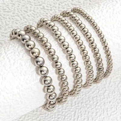 Threaded Pear Silver Multi Layered Beaded Bracelet In Metallic