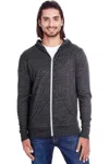 Threadfast Apparel Triblend Full-zip Light Hooded Sweatshirt In Gray
