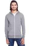Threadfast Apparel Triblend Full-zip Light Hooded Sweatshirt In Gray