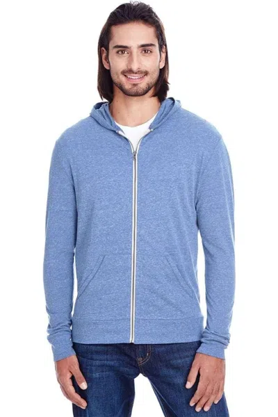 Threadfast Apparel Triblend Full-zip Light Hooded Sweatshirt In Blue