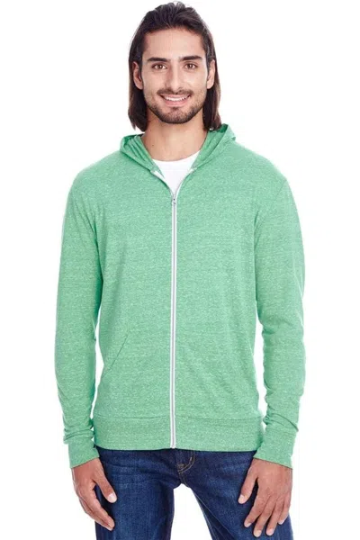 Threadfast Apparel Triblend Full-zip Light Hooded Sweatshirt In Green
