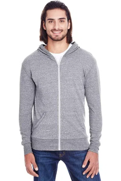 Threadfast Apparel Triblend Full-zip Light Hooded Sweatshirt In Grey