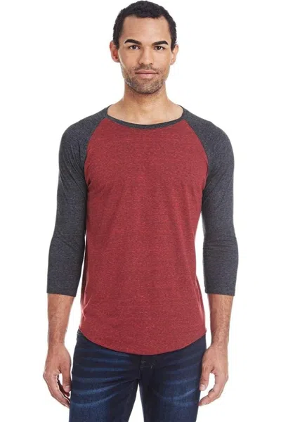 Threadfast Apparel Triblend Three-quarter Sleeve Raglan T-shirt In Red
