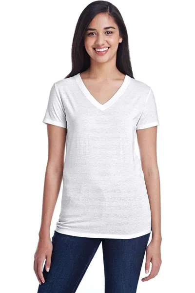 Threadfast Apparel Women's Invisible Stripe V-neck T-shirt In White