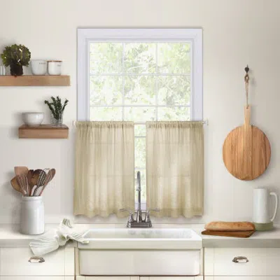 Threadmade Cameron Kitchen Window Tier Set, Linen In Gray