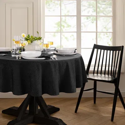 Threadmade Continental Solid Texture Water Resistant Tablecloth In Black