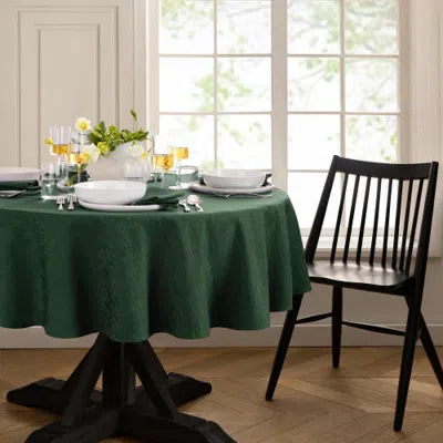 Threadmade Continental Solid Texture Water Resistant Tablecloth In Green