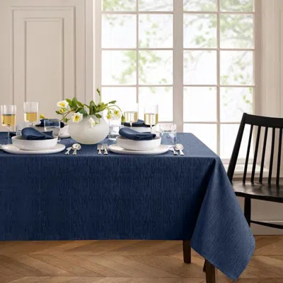 Threadmade Continental Solid Texture Water Resistant Tablecloth In Blue