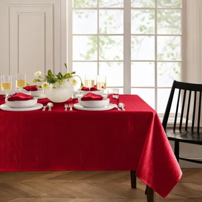 Threadmade Continental Solid Texture Water Resistant Tablecloth In Red