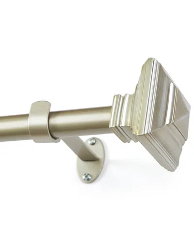 Threadmade Florence Single Curtain Rod With Stacked Square Finial In Gray
