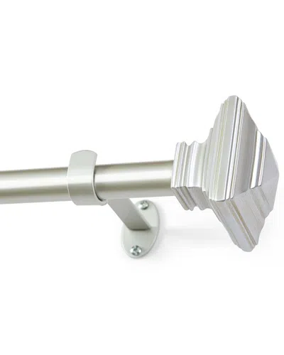Threadmade Florence Single Curtain Rod With Stacked Square Finial In Silver