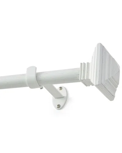 Threadmade Florence Single Curtain Rod With Stacked Square Finial In White