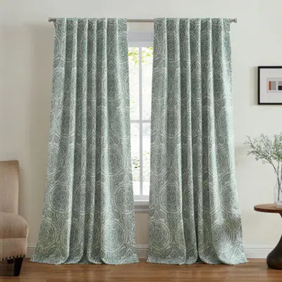 Threadmade Giovanni Medallion Blackout Window Curtain Panel In Green
