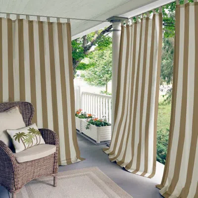 Threadmade Highland Stripe Indoor/outdoor Window Curtain In Neutral