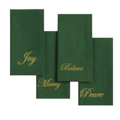 Threadmade Holiday Sentiments Napkins Set Of 4 In Green