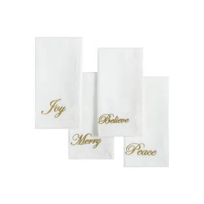 Threadmade Holiday Sentiments Napkins Set Of 4 In White