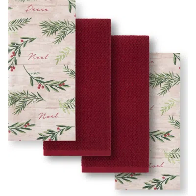Threadmade Holiday Tree Trimmings Kitchen Towels, Set Of 4, Red In Multi