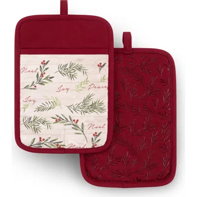 Threadmade Holiday Tree Trimmings Pot Holders, Set Of 2, Red