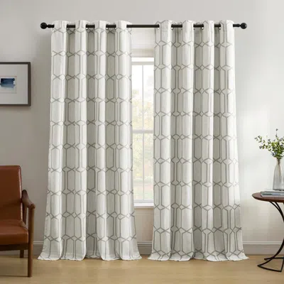 Threadmade Kaiden Geometric Room Darkening Window Curtain In Gray