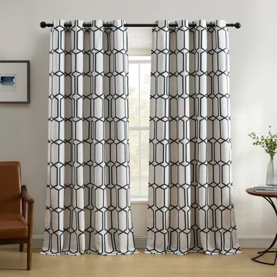 Threadmade Kaiden Geometric Room Darkening Window Curtain In Blue