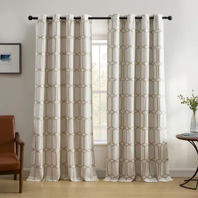 Threadmade Kaiden Geometric Room Darkening Window Curtain In Neutral