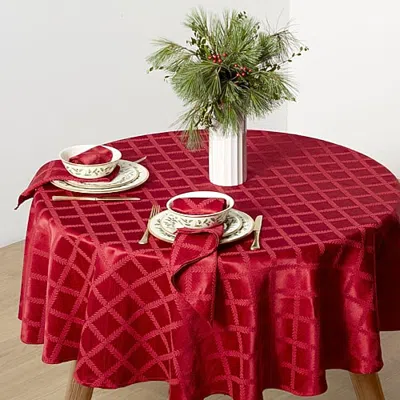 Threadmade Lenox Laurel Leaf Tablecloth In Red