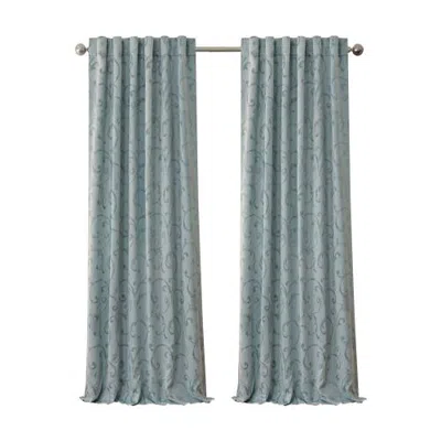 Threadmade Mia Jacquard Scroll Blackout Window Curtain In Blue