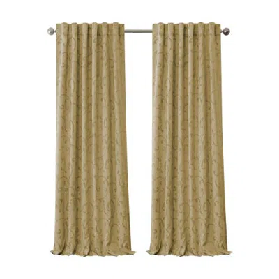 Threadmade Mia Jacquard Scroll Blackout Window Curtain In Gold
