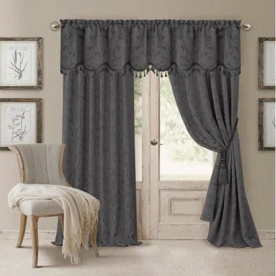Threadmade Mia Jacquard Scroll Blackout Window Curtain In Gray