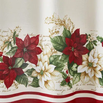 Threadmade Red And White Poinsettias Holiday Fabric Shower Curtain In Multi