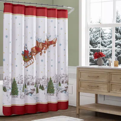 Threadmade Santa's Snowy Sleighride Holiday Fabric Shower Curtain, Multicolor